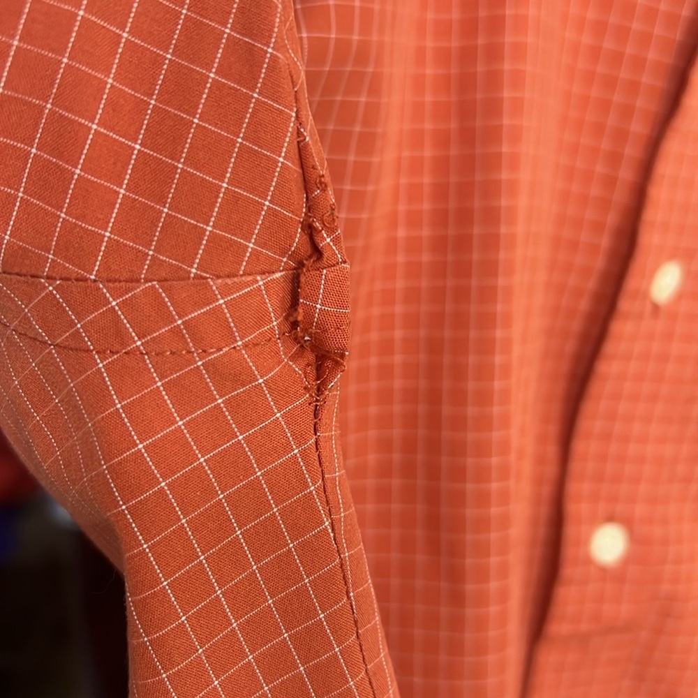 VAN HEUSEN Orange Checkered Casual Button Down Shirt Short Sleeve Classic Fit M - Picture 8 of 8